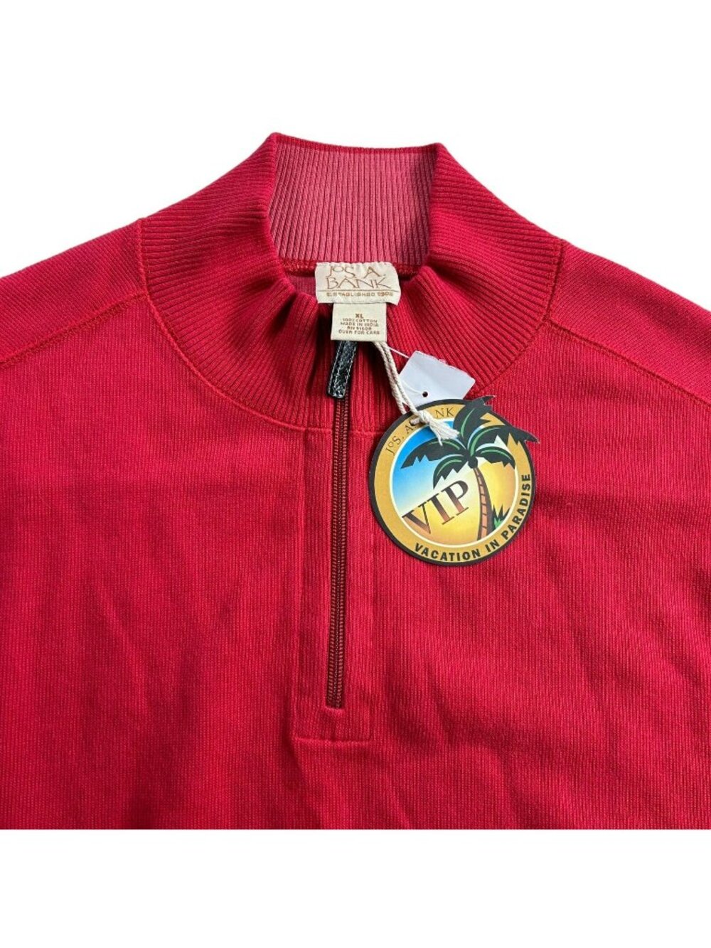 NEW Jos A. Bank Men’s 100% Cotton 1/4 Zip Pullover Sweater Red • XL